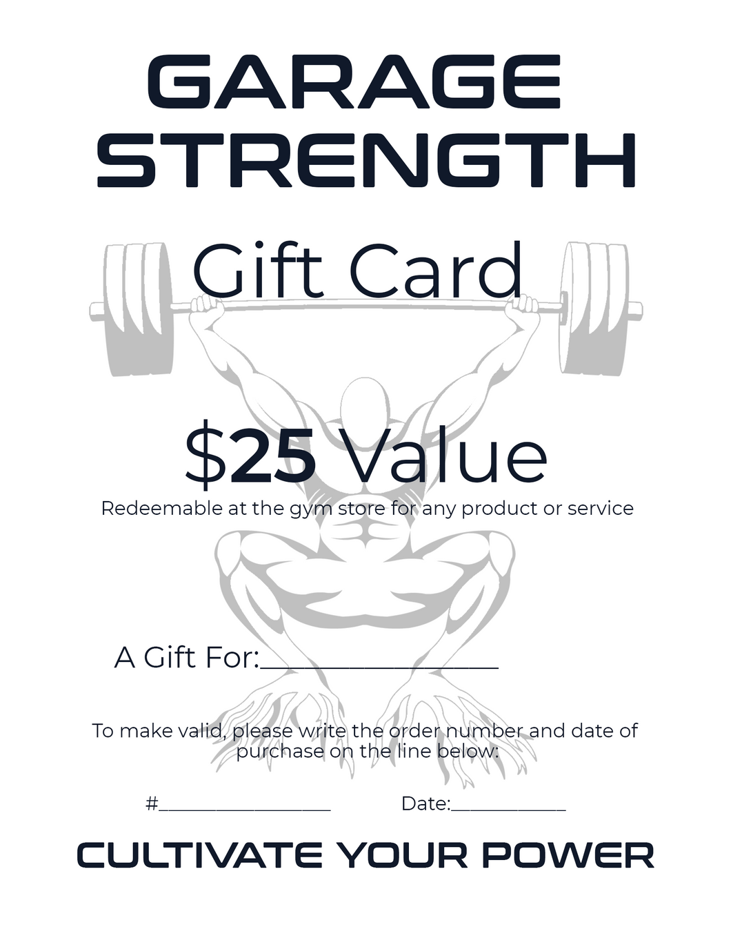 Garage Strength Gym Gift Card